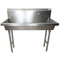 BK Resources 48-Inch Two-Station Freestanding Hand Wash Sink, 8-Inch Deep Bowl, Stainless Steel