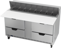 Beverage-Air Two-Section Sandwich Prep Table Refrigerator with 4 Drawers, 16 Pan Capacity, and 17-Inch Cutting Board