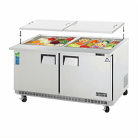 Everest Refrigeration Mega-Top Open Top Prep Table, 2-Section, 59-1/8 Inch Wide, 24 x 1/6 Pan Capacity, Rear-Mounted Self-Contained Refrigeration
