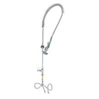 T&S Brass EasyInstall Single-Hole Deck-Mount Single-Temperature Pre-Rinse Unit with 24-Inch Riser, 44-Inch Hose and Wall Bracket
