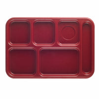 Cambro Budget 6-Compartment Rectangular Full Portion School Tray, 10 x 14-1/2 Inches, Cranberry