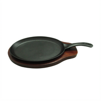 Winco 2-Piece Oval Cast Iron Fajita Server Set with Wood Underliner