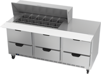 Beverage-Air 72-Inch Three-Section Mega Top Refrigerated Prep Table with 6 Drawers and 18 1/6-Pan Top
