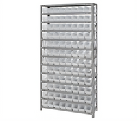 Quantum Heavy-Duty Stationary Wire Shelving Unit with 13 Shelves and 96 Clear Bins, 36 x 18 x 75 Inches
