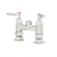 T&S Brass Deck-Mounted Mixing Faucet Base, 4-Inch Centers, Quarter-Turn Eterna Cartridges, Lever Handles, No Spout