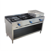 Comstock-Castle T-3 Gas Taco Range, 56-Inch Wide, 3-Burner, Stainless Steel Open Front Cabinet Base