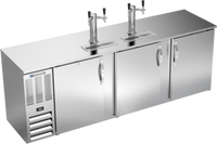 Beverage-Air 94-Inch Shallow-Depth Direct Draw Beer Cooler with 3 Solid Doors, 2 Dual-Faucet Towers, and 5-Keg Capacity