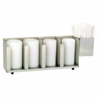 Adjustable 4-Section Stainless Steel Countertop Lid/Cup Organizer with Straw Attachment
