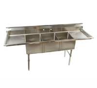 84-Inch Economy Three-Compartment Stainless Steel Sink with Double Drainboards
