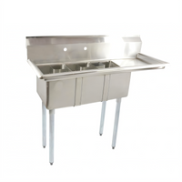 Omcan USA Three-Compartment Space Saver Sink with 16-Inch Right Drain Board