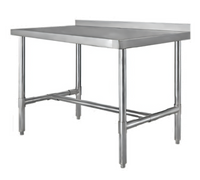 96-Inch x 24-Inch Stainless Steel Work Table with 2-Inch Rear Up-Turn and Open H-Base