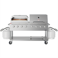 KoolMore Commercial Mobile Outdoor Propane Charbroiler Grill with 8 Burners, 30-Inch Roll Dome Cover, and Pizza Oven