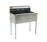 Eagle Group Two-Compartment Utility Sink, 37-3/8 Inch Wide, 16-Gauge 430 Stainless Steel, Floor Model with 8-Inch Backsplash