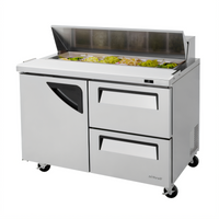 Turbo Air Super Deluxe 48-Inch Two-Section Sandwich/Salad Prep Table with 1 Door and 2 Drawers, 12-Pan Opening