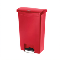 Slim Jim 13 Gallon Red Resin Front Step Trash Can with Hinged Lid