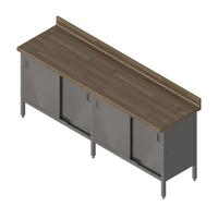 John Boos 132-Inch Edge Grain Maple Wood Top Work Table with Cabinet Base and Sliding Doors