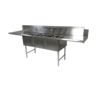 John Boos 3-Compartment Straight Dishtable/Pot Sink with 2 Drainboards, Right-Side Dish Machine Attachment, and 10-Inch Backsplash