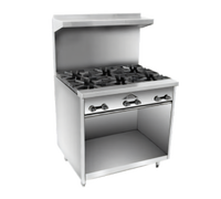 Comstock-Castle F33 36-Inch Commercial Gas Range with 6 Open Burners, Open Front Cabinet Base, Backriser and High Shelf