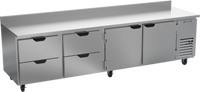 Beverage-Air Four-Section Solid Door Worktop Refrigerator with 4 Drawers and 2 Doors, 119-Inch Wide, Side Mount