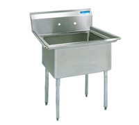 One Compartment Stainless Steel Sink with 24 x 24 x 14 Inch Bowl, 9 Inch Backsplash, and Galvanized Legs