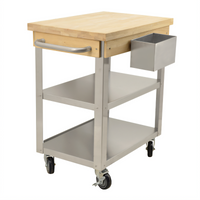 Mobile Prep Cart with 30 x 20 Solid Maple Wood Top, 2 Stainless Steel Shelves and Locking Casters