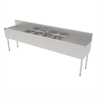 Perlick Top Shelf TS Series 96-Inch Four-Compartment Underbar Sink with Dual Drainboards