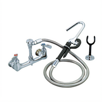 BK Resources OptiFlow 8 Inch O.C. Wall Mount Pot Filler with 72 Inch Stainless Steel Braided Hose