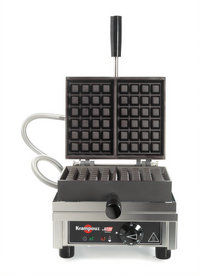 Krampouz 4x6 Brussels Single Countertop Waffle Maker with Cast Iron Plates, Thermostatic Controls, and 90° Opening