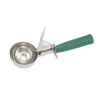 Winco ICD-12 #12 Thumb Press Ice Cream Disher, 3-1/4 oz., Green Plastic Handle, 18/8 Stainless Steel