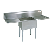 BK Resources 72-Inch One-Compartment Double Drainboard Stainless Steel Sink