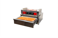 Omcan Countertop Electric Hot Dog Roller Grill with 7 Stainless Steel Rollers, 2 Zones, 10-19 Hot Dog Capacity