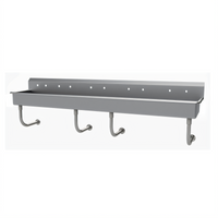 Advance Tabco Wall-Mounted Multiwash Hand Sink, 100 Inch Wide, 5 Faucet Hole Sets, 304 Stainless Steel