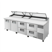 True 119-1/4-Inch Pizza Prep Table with 2 Doors, 4 Drawers, Alternate Top, and R290 Refrigeration