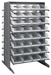 Quantum Double-Sided Sloped Pick Rack with 16 Shelves and 64 Clear Bins, 36 x 36 x 60 Inches