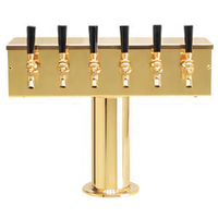 6-Faucet Single-Column T-Style Countertop Glycol-Cooled Draft Beer Tower with PVD Brass Finish