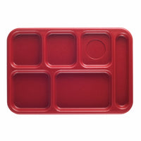 Cambro Budget 6-Compartment Rectangular School Tray, 10 x 14-1/2 Inches, Red ABS