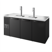 True Three-Section 72-Inch Refrigerated Draft Beer Cooler with 2 Columns and Stainless Countertop
