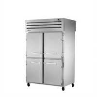 True SPEC SERIES Two-Section Pass-Thru Reach-In Refrigerator with 4 Stainless Steel Half Front Doors and 2 Glass Rear Doors