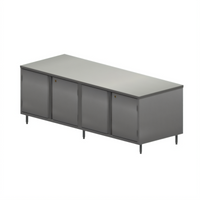 96 Inch x 36 Inch Stainless Steel Chef Table with Cabinet Base and Hinged Locking Doors