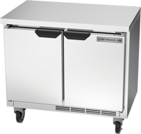 Beverage-Air WTR34HC-FLT Shallow Depth Two-Section Worktop Refrigerator with Flat Top and Solid Doors