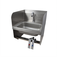 BK Resources Wall-Mounted Hand Sink with Knee Valve and Gooseneck Spout, 14 x 10 x 5 Bowl, 304 Stainless Steel