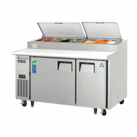 Everest Refrigeration Two-Section Pizza Prep Table with Cutting Board, 59-1/8 Inch Wide, 16 Cu. Ft., Side-Mounted Self-Contained Refrigeration
