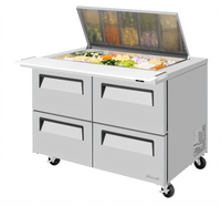 Turbo Air Super Deluxe 48-1/4-Inch Wide Two-Section Mega Top Sandwich/Salad Prep Table with Flat Lid, 18-Pan Opening, and 4 Drawers