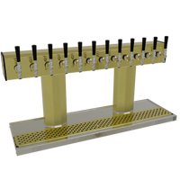 Glastender Countertop Tee Draft Dispensing Tower with 12 Faucets, Glycol Cooling, and Polished Brass Finish