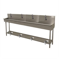 Advance Tabco 96-Inch Four-Station Floor-Mounted Hand Wash Sink with Toe-Push Valves and Gooseneck Spouts