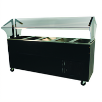 77-3/4 Inch Wide Mobile 5-Pan Serving Counter with Mechanically Assisted Cold Pan and Double-Sided Sneeze Guard
