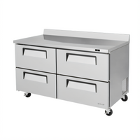 Turbo Air Super Deluxe 60-1/4-Inch Two-Section Worktop Refrigerator with 4 Stainless Steel Drawers