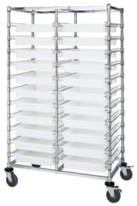 Quantum Mobile Double-Bay Bin Cart with 22 Clear Bins, Chrome Plated