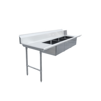 Straight Soiled Dishtable with 3 Pre-Rinse Sinks, Left-to-Right Operation