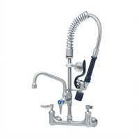 T&S Brass Mini Pre-Rinse Wall Mount Mixing Faucet with Add-On Faucet, 8-Inch Centers and 6-Inch Swing Nozzle
